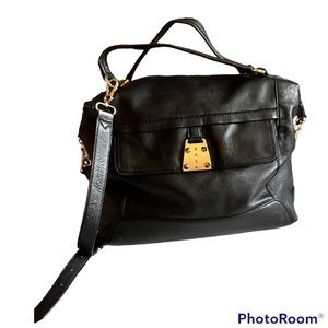 Vince Camuto Black Leather Satchel with Gold Hardware